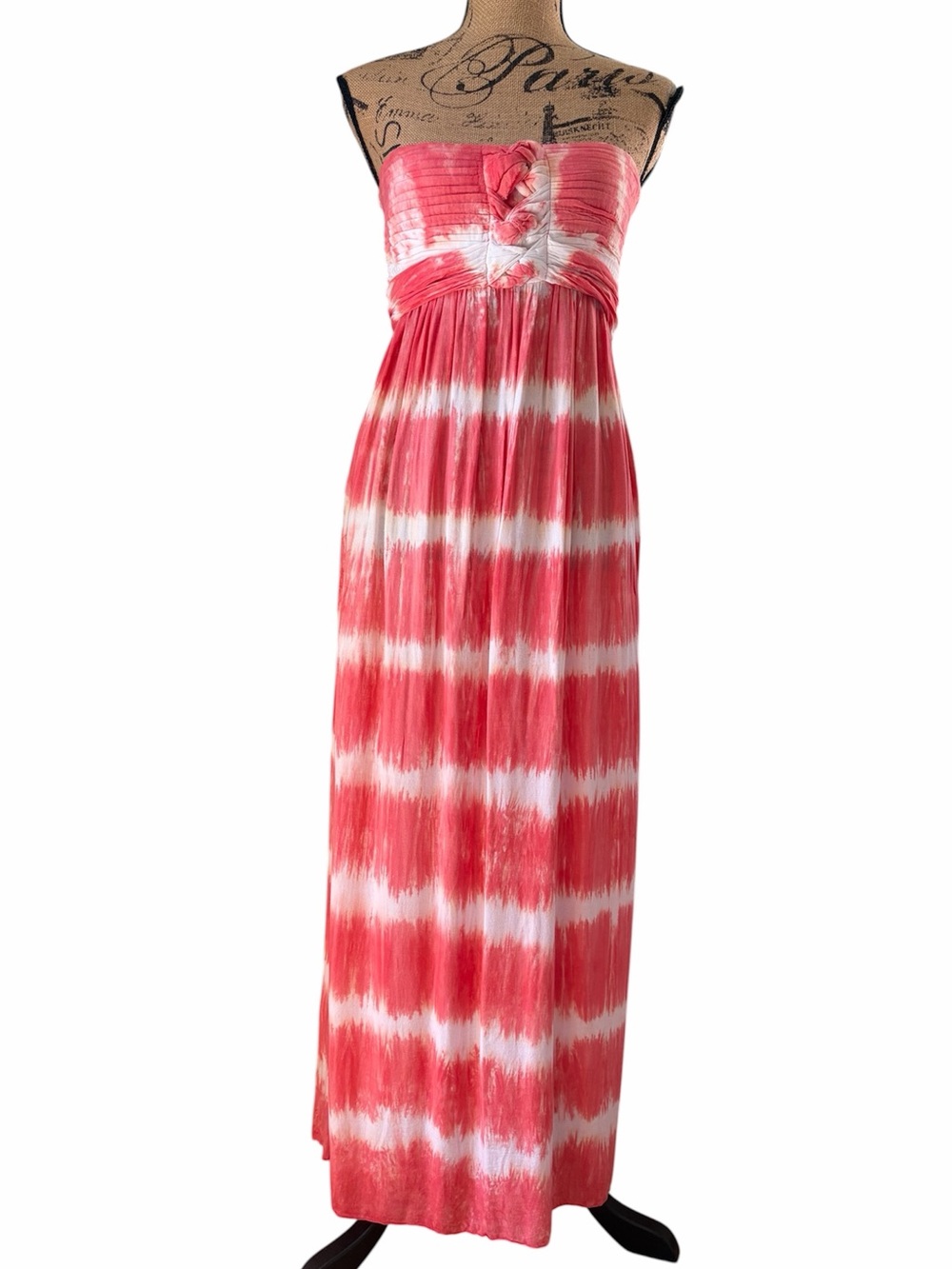 Aloha Royale Tie-Dye Strapless Maxi Pink and White Dress Women’s Medium One-Size